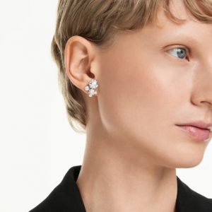 Pendientes de botón Swarovski, Blancos Rodio